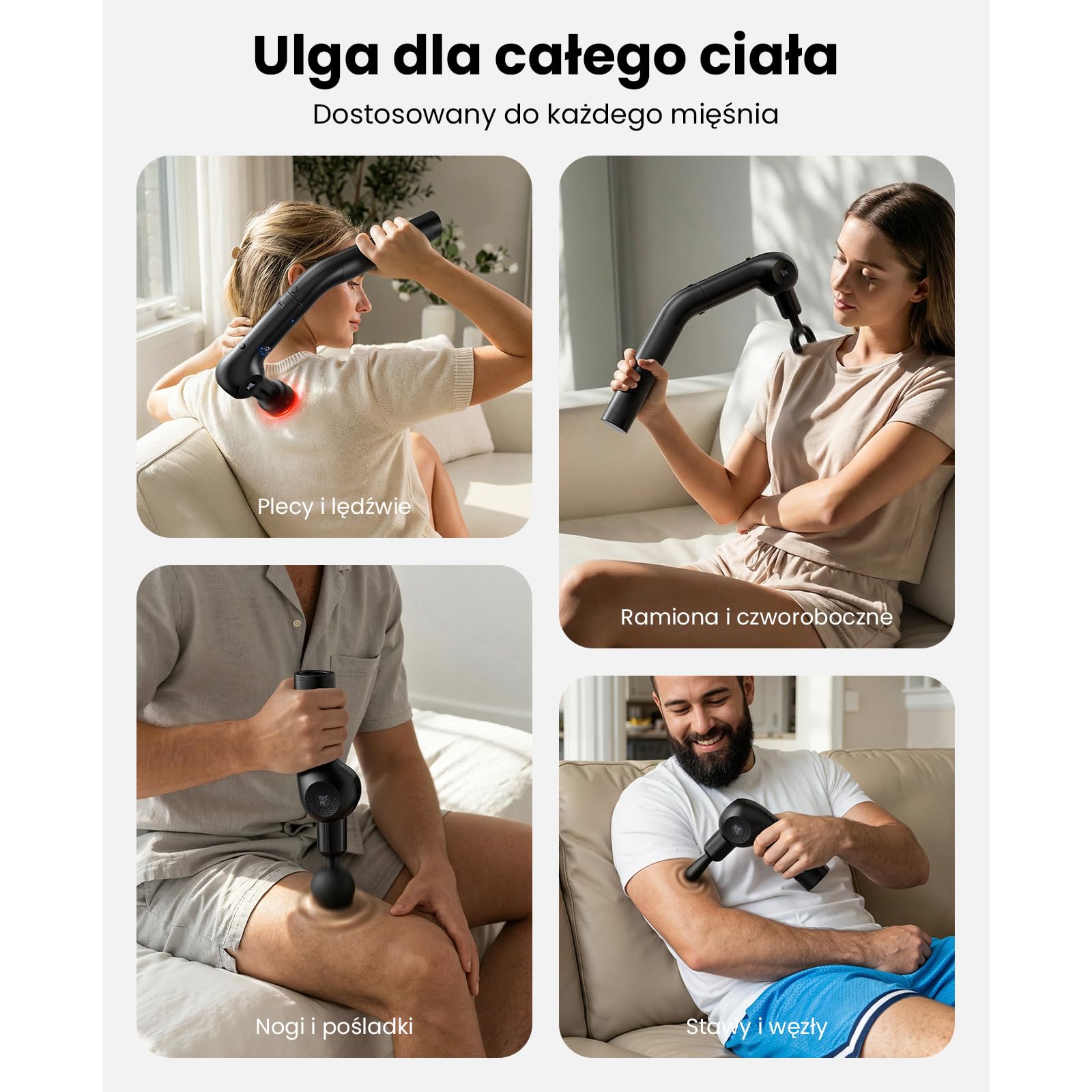 BOB AND BRAD L7 Ultra Pistolet do masażu z funkcją ciepła i światłem podczerwonym – Uchwyt 2-w-1 do samodzielnego masażu pleców i ramion – Cichy i ergonomiczny masażer do domu i biura