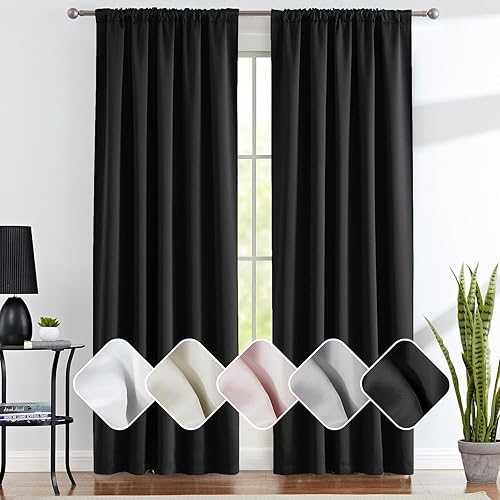 Cortinas opacas negras para dormitorio de 63 pulgadas de largo, con aislamiento térmico, paneles de cortina opacas para habitación de invitados con