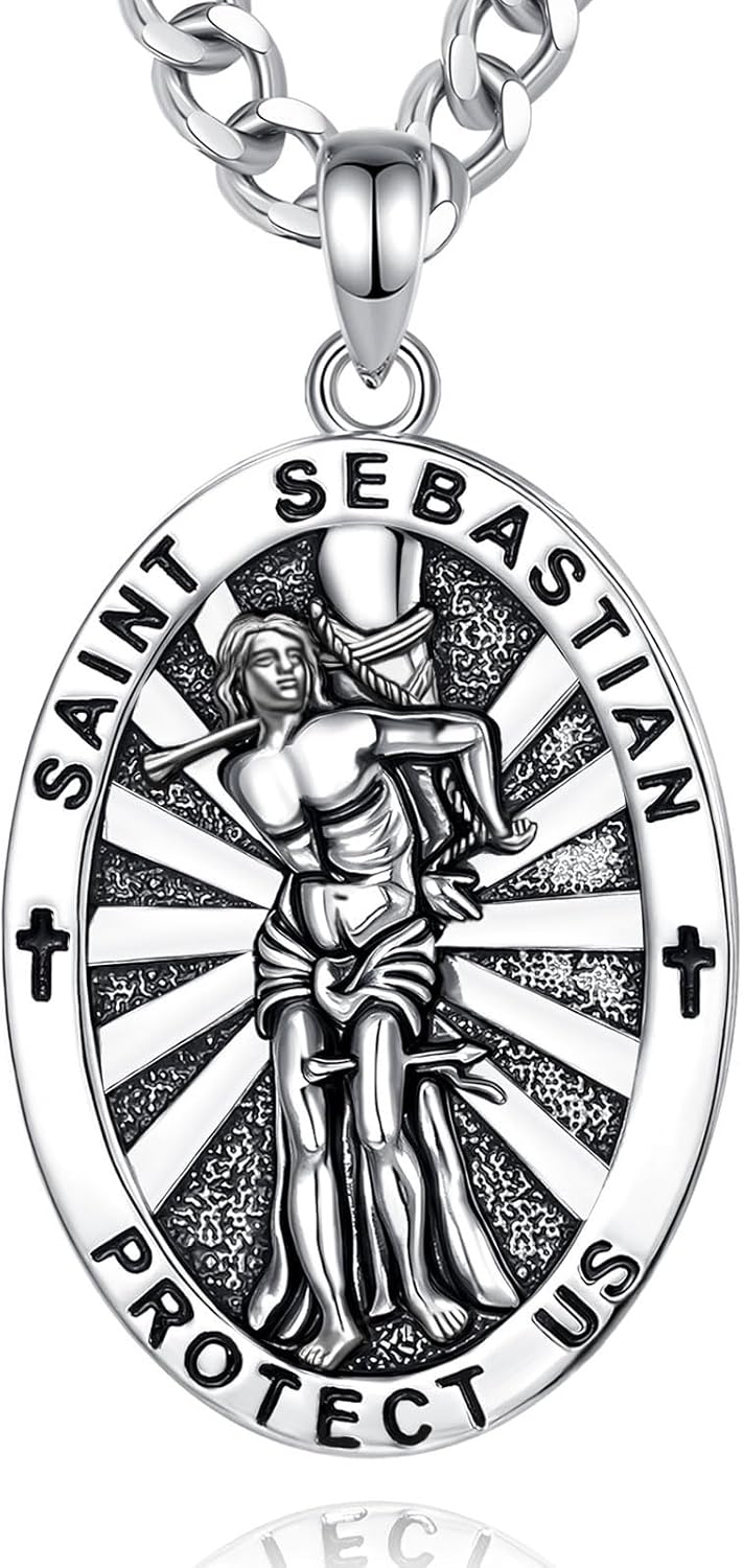 INFUSEU Catholic Religious Pendant Necklaces for Men Women, Saint Michael Christopher Benedict Crucifix Faith Jewelry, 22-24 Inch Chain