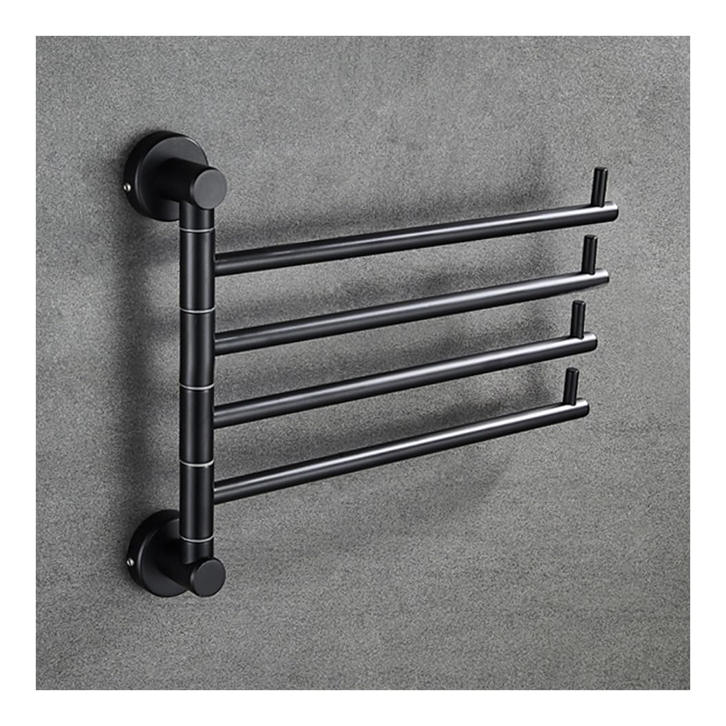 LMYSXAOZ Modern Black Bath Towel Holder Swing Out Bar, Load 30kg Bathroom Hand Rack 4-Bar Folding Arm Swivel Hanger Wall Mount,Space Saving Swinging Bar black-4bar