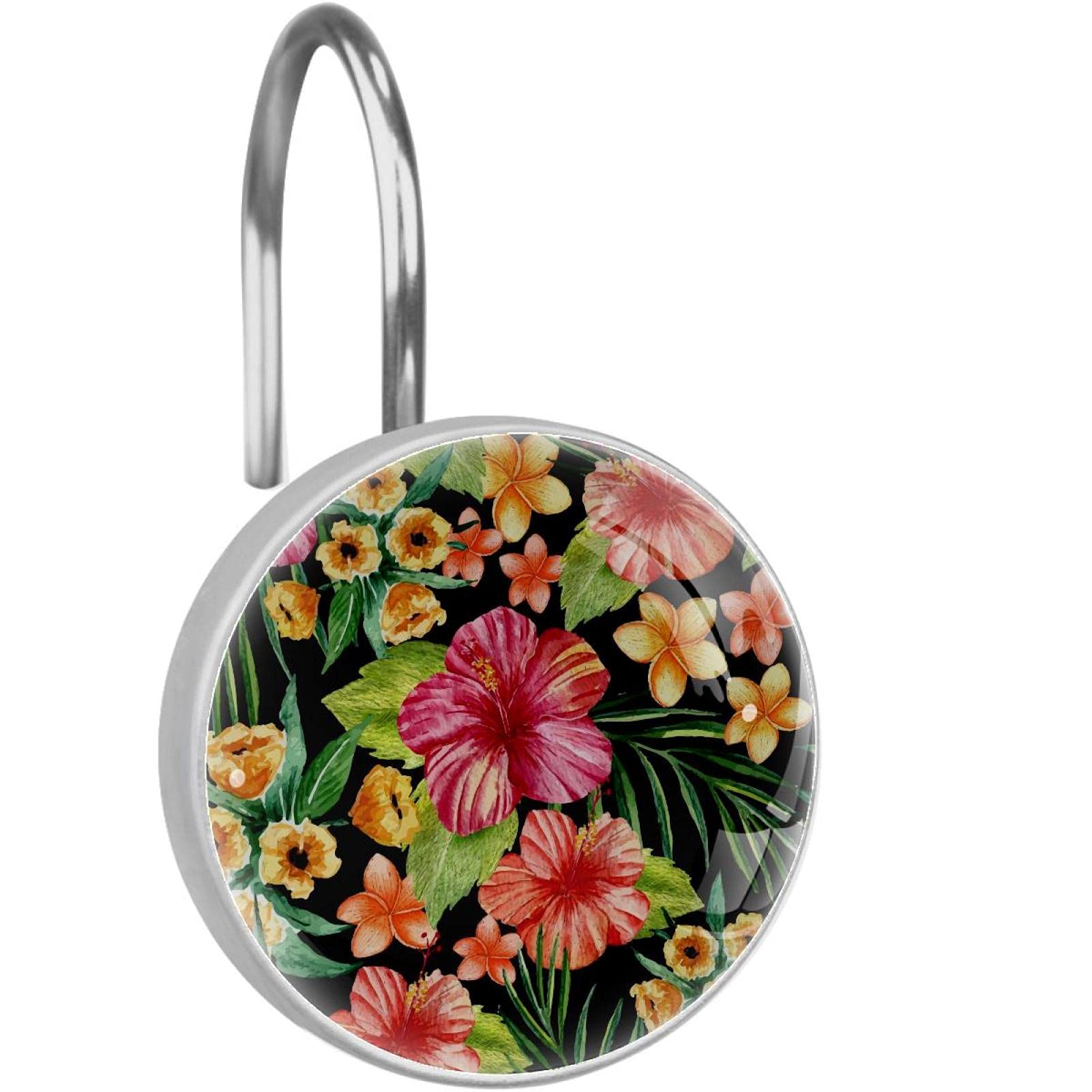 Anneaux de douche motif fleurs tropicales pour une ambiance de vacances d'été dans votre bain