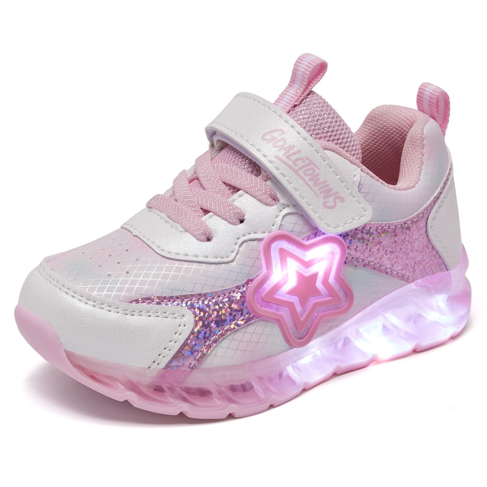 Toddler Light Up Shoes for Girls Boys，Little/Big Kids Non-Slip Led Sneakers with Hook and Loop，Athletic Running Walking Tennis Shoes Size 7-3