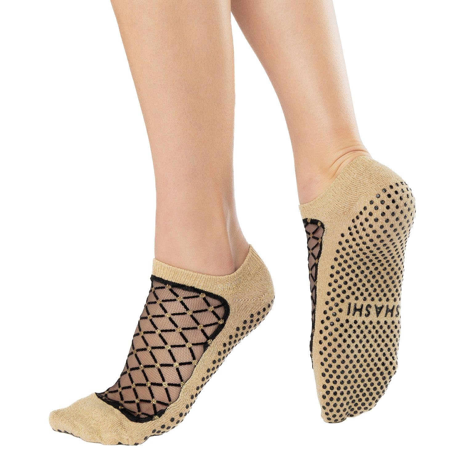 SHASHI Sparkle Mesh Socks for Women – Shimmer, Full-Coverage Non Slip Socks for Barre, Yoga and More