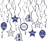 Vista 8 de Serpentinas de remolinos de cumpleaños feliz de 16 años con purpurina azul y plateada - Kit de 15 piezas de remolinos colgantes para el kit