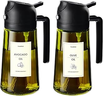 TrendPlain - Original 16oz/470ml Olive Oil Dispenser Bottle for Kitchen Gadgets and Air Fryer Accessories - Olive Oil Sprayer for Cooking w/Stickers - 2 Black