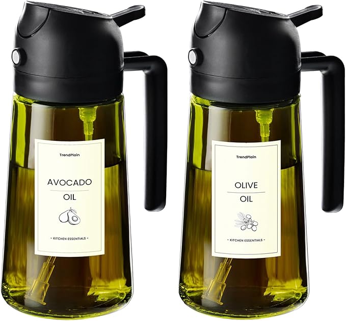 TrendPlain - Original 16oz/470ml Olive Oil Dispenser Bottle for Kitchen Gadgets and Air Fryer Accessories - Olive Oil Sprayer for Cooking w/Stickers - Black