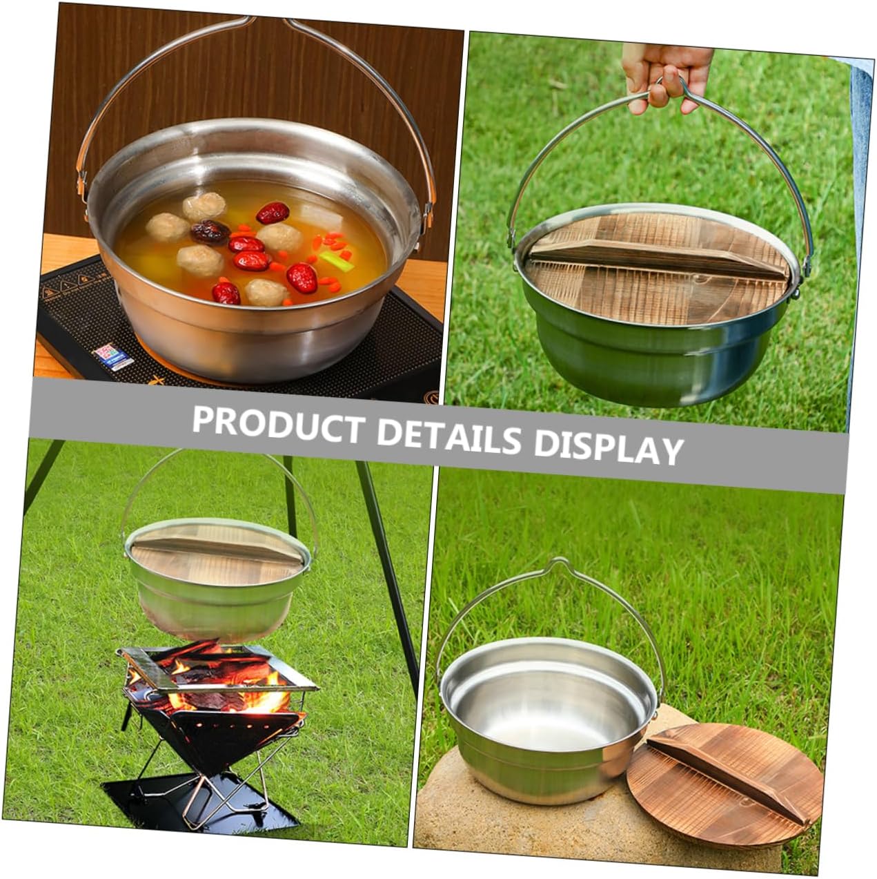 1Set Durable Stainless Steel Camping Pot with Hanging Handle for Outdoor Cooking for Picnics Hiking and Campfire Use Quick Heat Conduction Uniform Heating