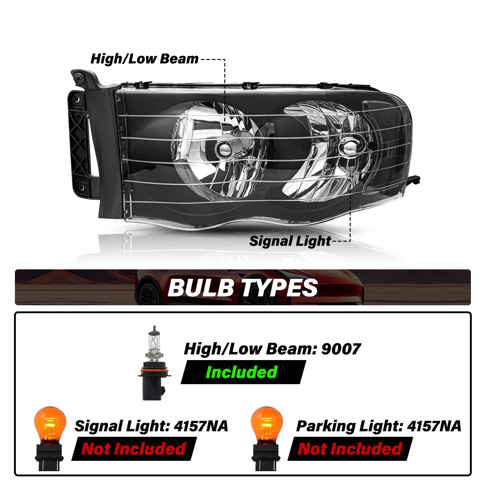 Bingbingmotor Headlight Assembly Fit for 2002 - Key Features