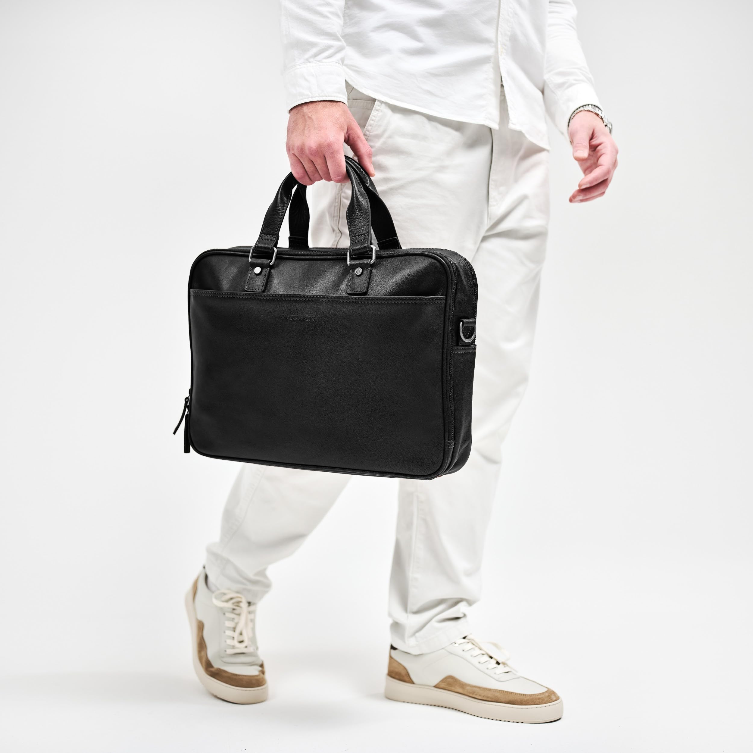 DRAKENSBERG Aurelio Porte-documents en cuir pour homme, 2 compartiments principaux, sacoche luxueuse pour ordinateur portable 16" pour le bureau, le travail, les voyages, 11 l, Noir , L