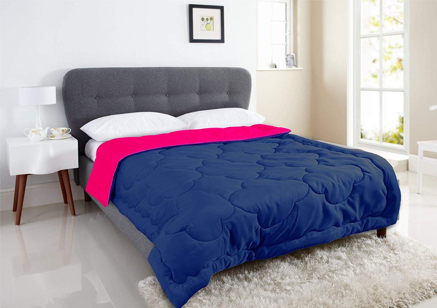 I Wish Microfibre Reversible 250 GSM AC Comforter/Blanket/Quilt/Lightweight Duvet (Blue/Fuschia, Twin Extra-Long)-picture-12
