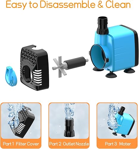 Miniatura 6 de POPOSOAP Bomba de agua sumergible de 160 GPH, bomba de agua de acuario de elevación de 5.5 pies, 12 W CA 110 V, bomba de fuente ultra silenciosa