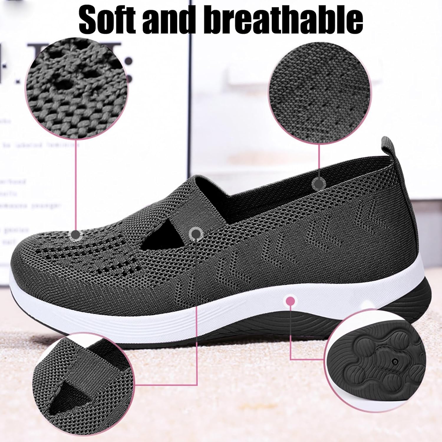 Orthopedic Shoes for Women Breathable Mesh Knitted Woven Low Top Walking Shoes Lightweight Arch Support Sneakers Diabetic Comfortable Sneakers Neuropathy Bunion Swollen Feet Nursing Shoe - Image 3