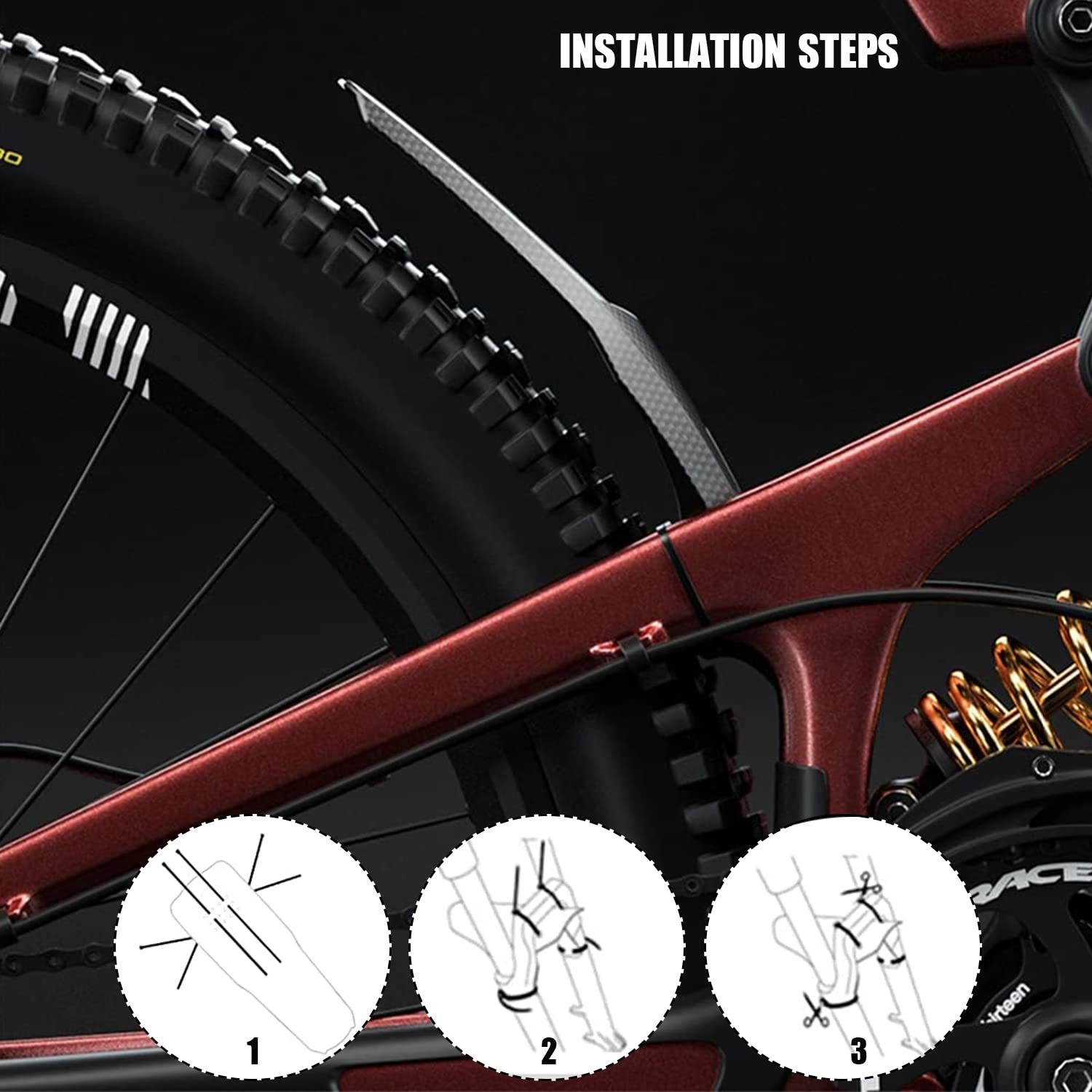 Parafango Universale Fox Per MTB Ed E-bike, Colore Rosso/nero/bianco, Incluso Velcro, Fatto In Germania.