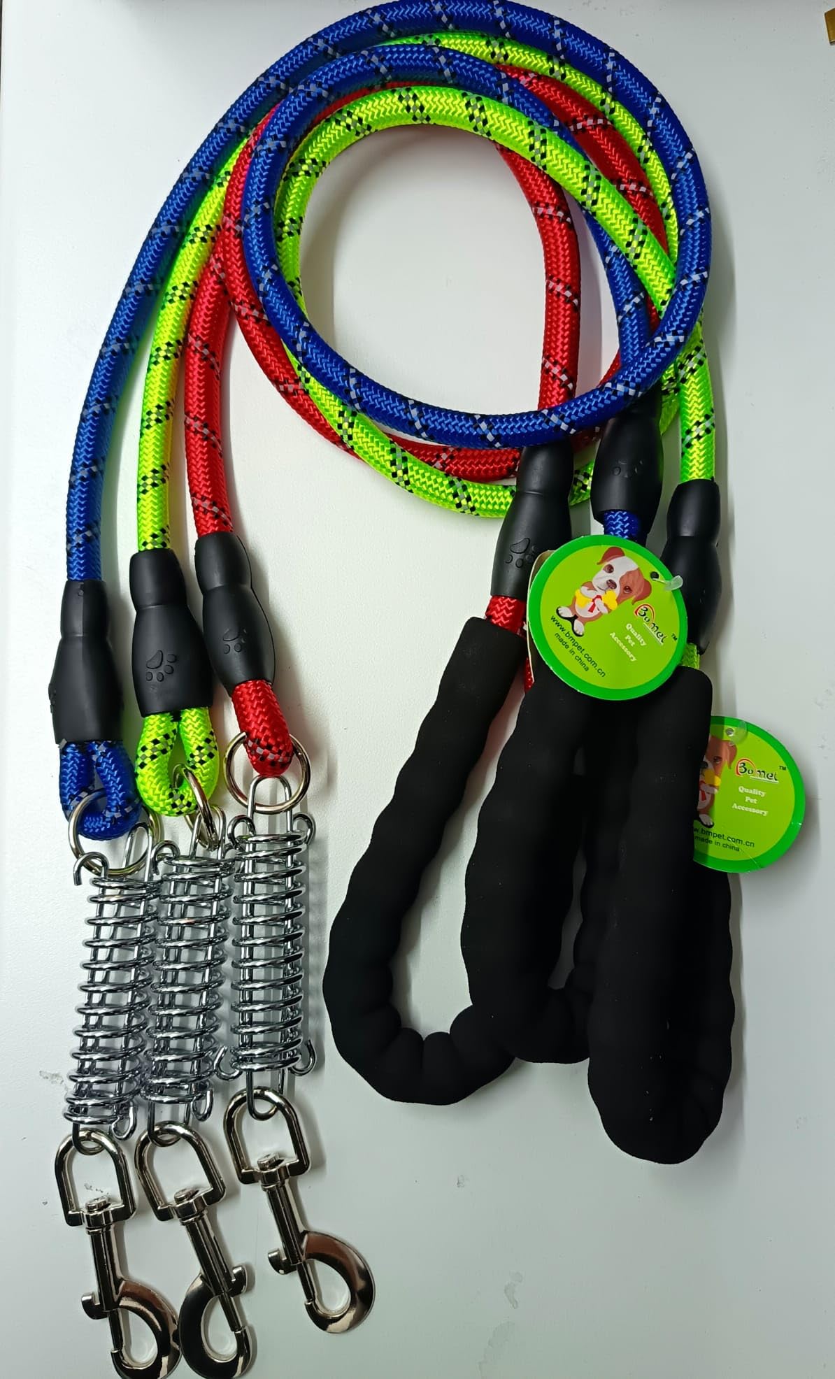 Dog Leash Lead with Soft Padded and Anti Slip Comfortable Rope Handle with Metal Shock Absorbing Spring and Hook