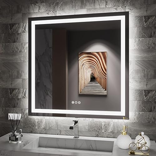 Miniatura 13 de Amorho - Espejo de pared para tocador de baño, de 20x28 pulgadas, con luz LED delantera y luz trasera, espejos de montaje en pared regulables sin
