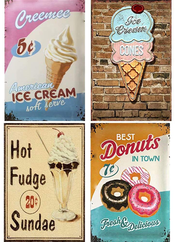 Plaques métal rétro Hot Fudge Sundae | Souvenirs d'enfance gourmands en décoration murale