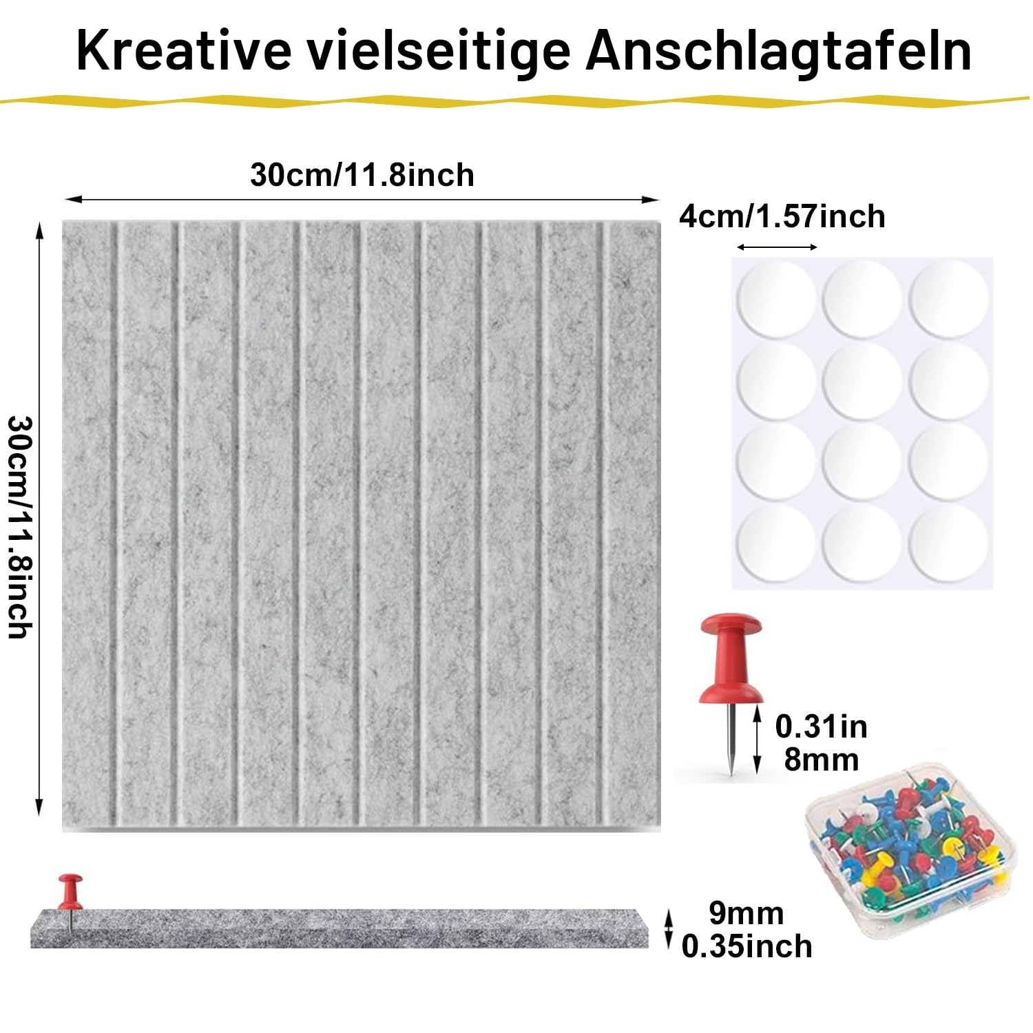 Acidea Große Filz Pinnwand Selbstklebend, 120x90cm, 12 Stück Filzboard Memotafeln Modern mit 50 Pushpins, 30x30cm Fototafel Memo Boards Bulletin Board Wanddekoration für Büro Küche, Fotos Memos