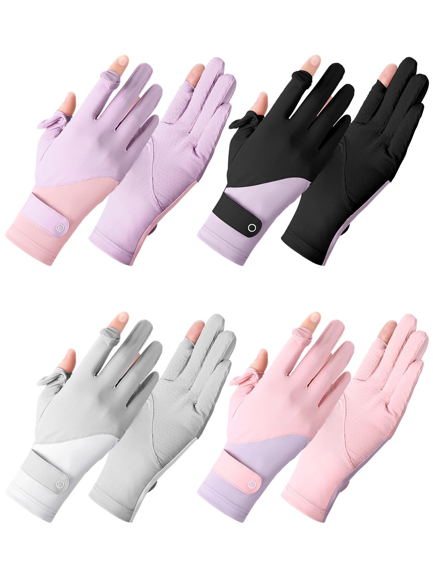 Fourluoo 4 Pairs Women UV Protection Touchscreen Gloves Full Finger Sun Protection Driving Gloves for Summer Outdoor Cycling