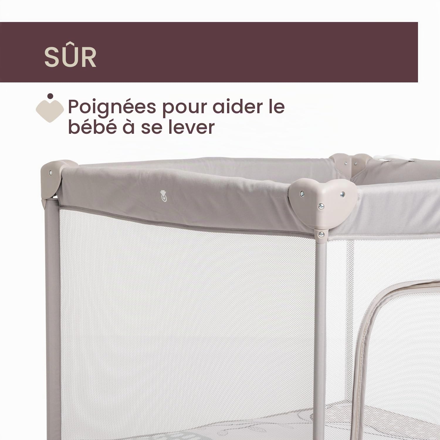 Chicco Open Box Square pour bébés et jeunes enfants de la naissance à 15 kg, parc bebe pliable et compact, avec tapis de jeu, fenêtres en maille, 4 poignées et sac de transport, gris