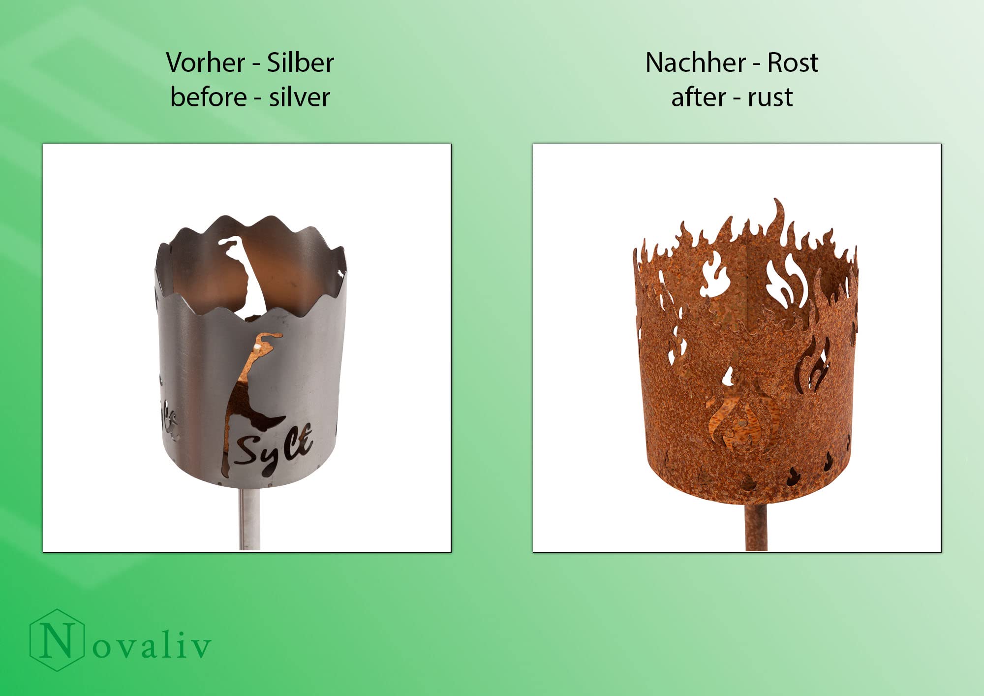 Novaliv – Antorcha de jardín de metal con mango de combustible, LED, etanol, Antorcha + 3 BE.