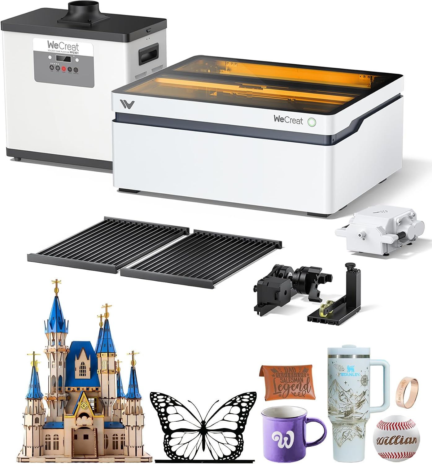 WECREAT Vision 20W Desktop Laser Engraver with Fume Extractor, Auto-Lifting for 5.5" Material, Smart Camera, 600mm/s Speed, Laser Engraving Machine for Tumblers Wood Acrylic DIY Craft Gifts Making