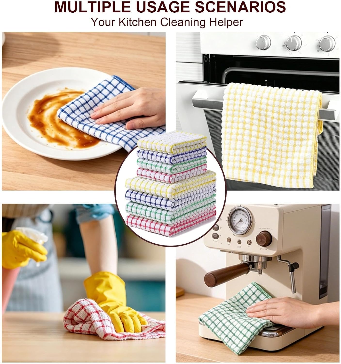 8 Pcs Color Woven Checkered Tea Towel, Kitchen Towels, for Washing Dishes