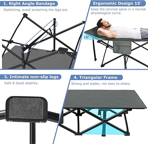 Miniatura 2 de ZENPETIO Catre de campamento, catres de camping para adultos con colchón grueso, catres resistentes para dormir 500 libras (carga máxima) 1200D