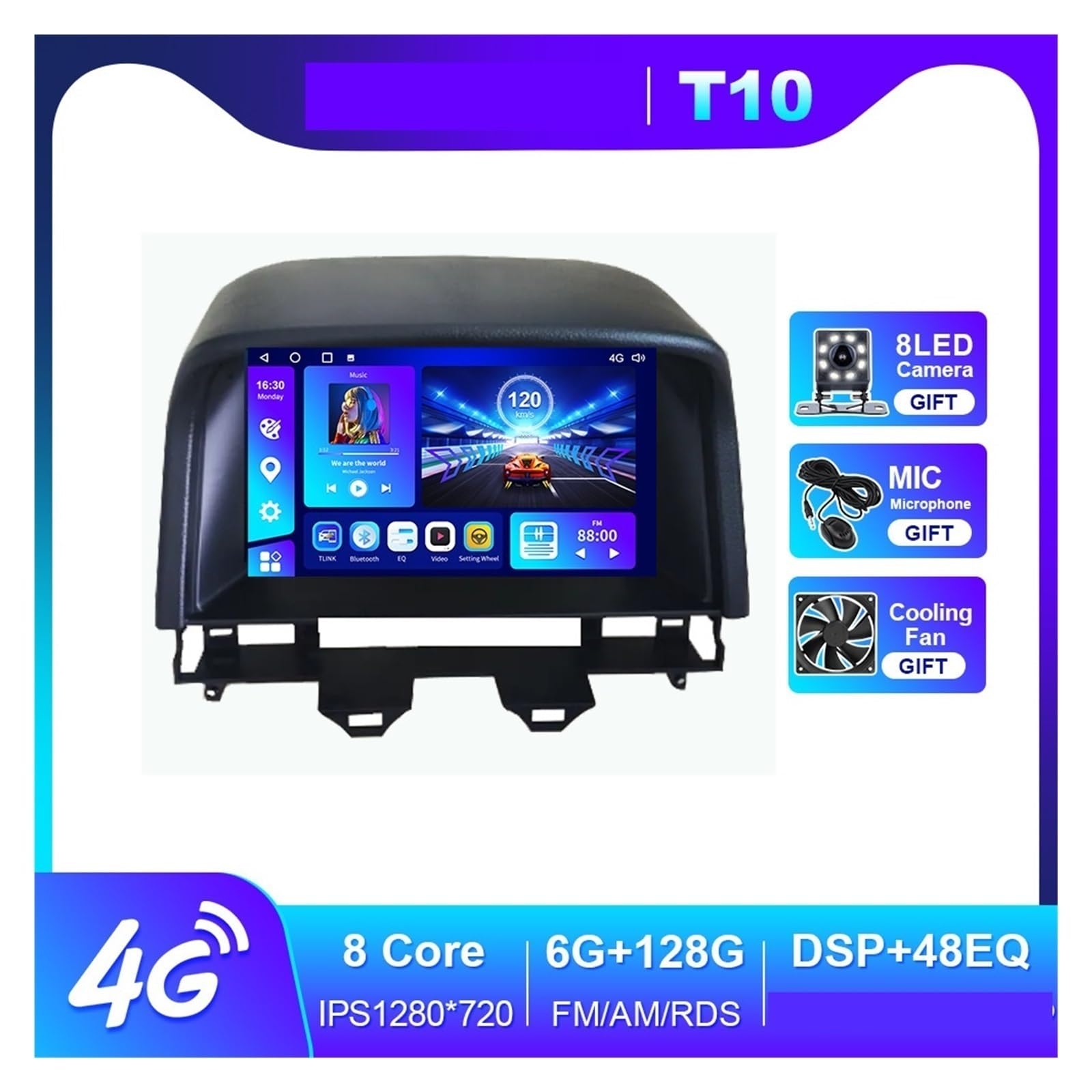 Navigatore Satellitare Lettore di Accessori Audio Video Stereo di Navigazione GPS(T10 6G 128G)