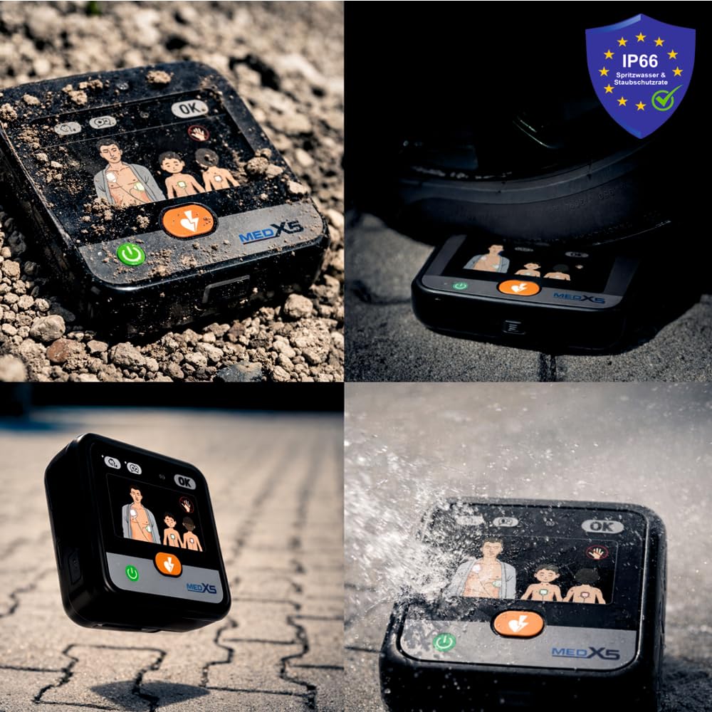 myPAD Heimdefibrillator AED für zuhause, Familie & Freizeit, 4 J. MedX5 Servicegarantie, manuelle Schockauslösung, LED-Grafik, für Kleinkinder Erwachsene, Komplettset