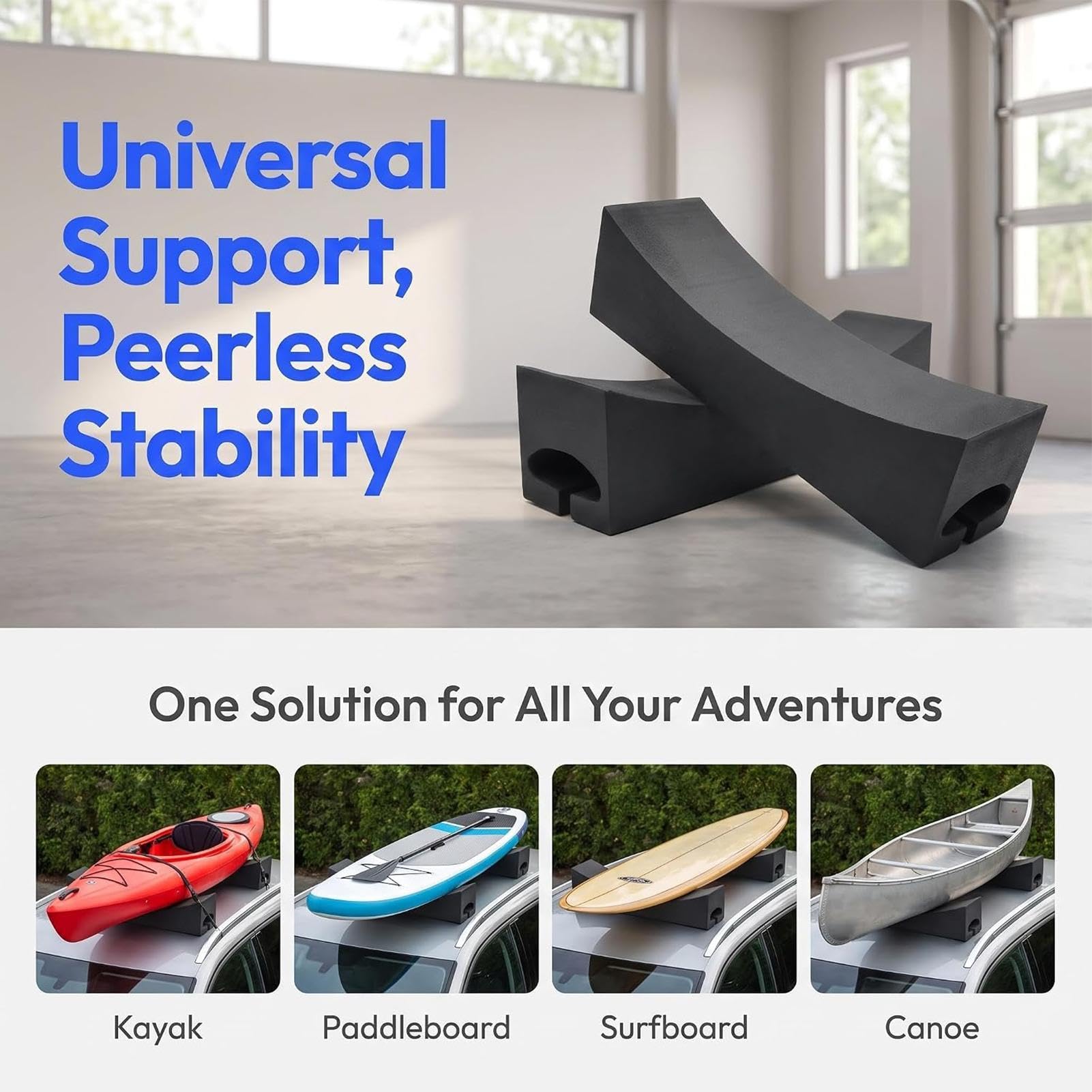Kayak Di Schiuma 2 Pezzi Antiscivolo Universali Portatili | di Schiuma Porta Kayak per Tavole da Surf, Canoe, Paddleboard, Attrezzature Sport Acquatici, SUV, Berlina