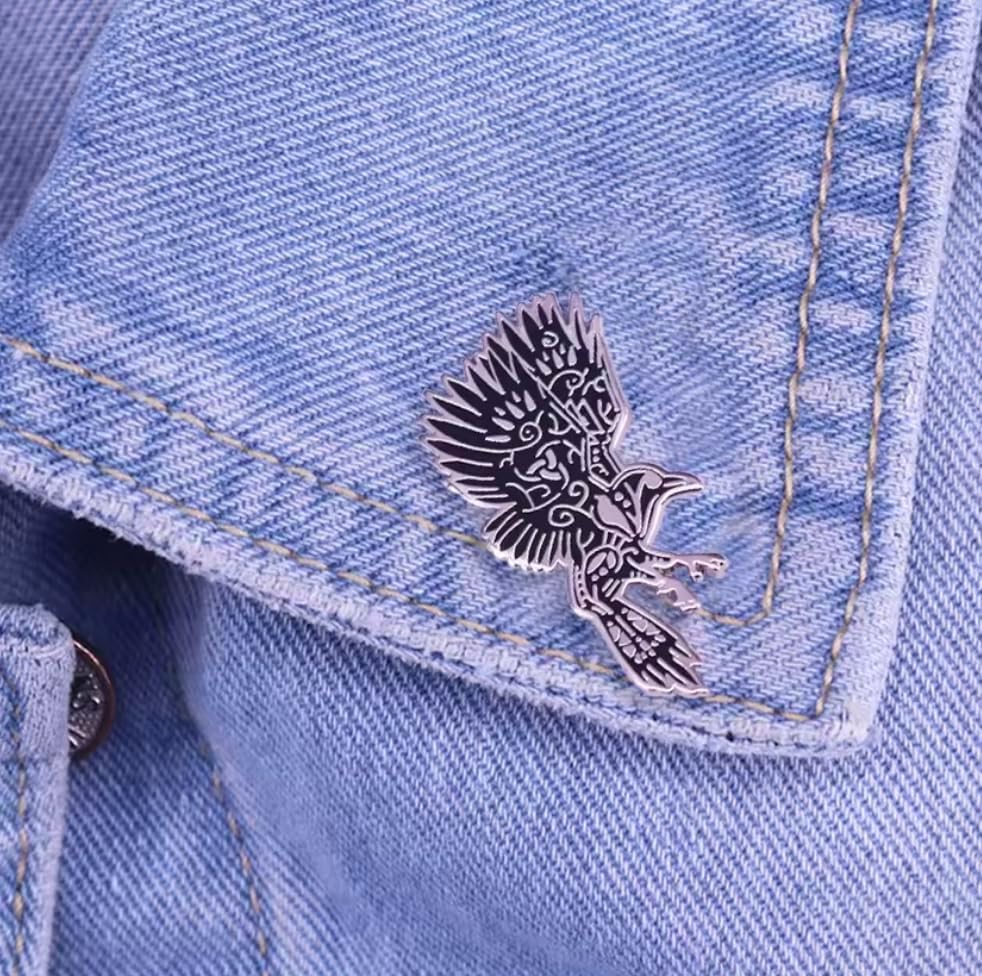 Odin Raven Crow Norse Viking Rune Celtic Knot Thor Flying Flight Wings 1.5" Enamel Pin Badge - Image 3