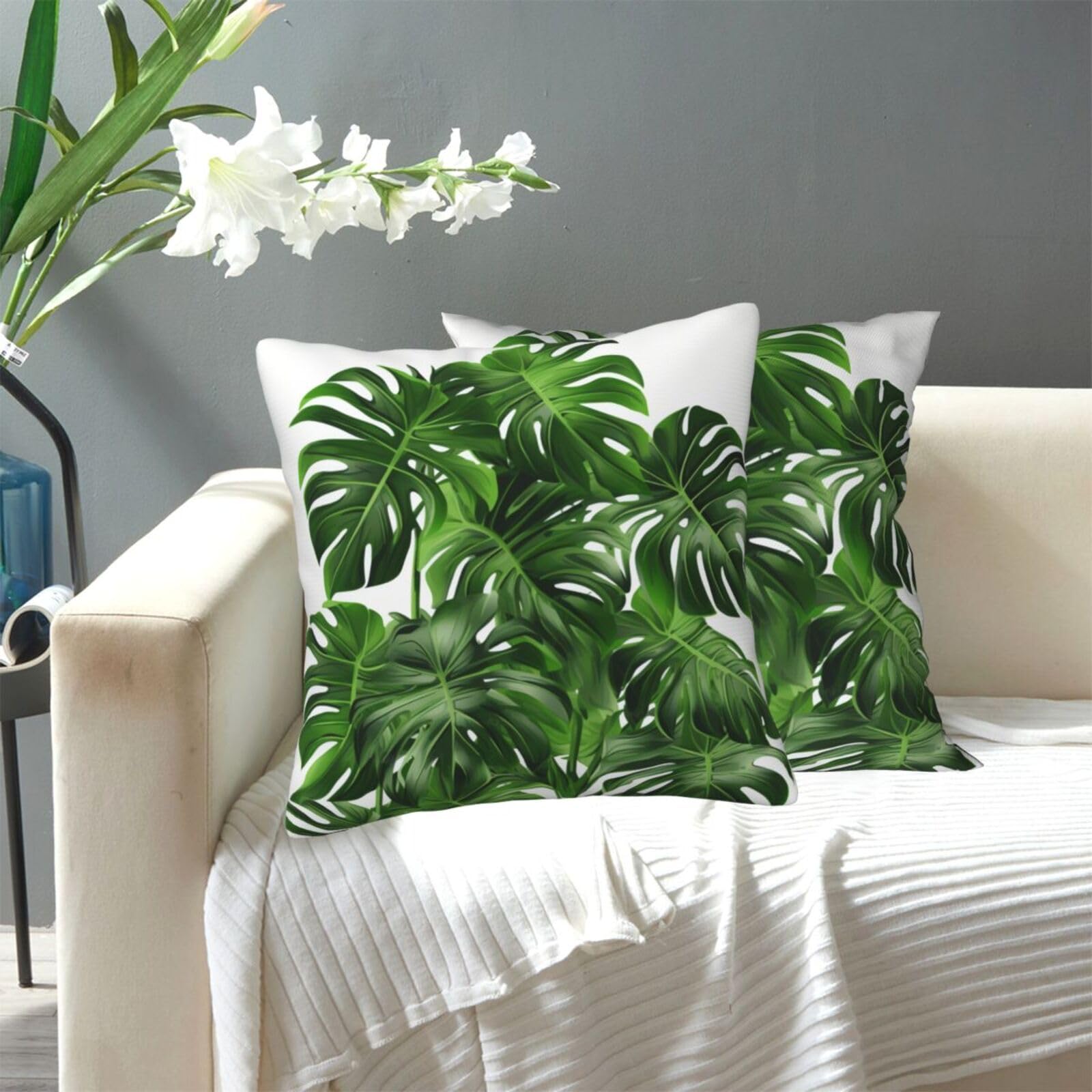 FekiLoot Decorative Throw Pillow Covers Modern Farmhouse Pillowcase Double Sided Cozy Cushion Cover for Sofa Couch Bed 12"X12" Monstera Deliciosa Banana Palm
