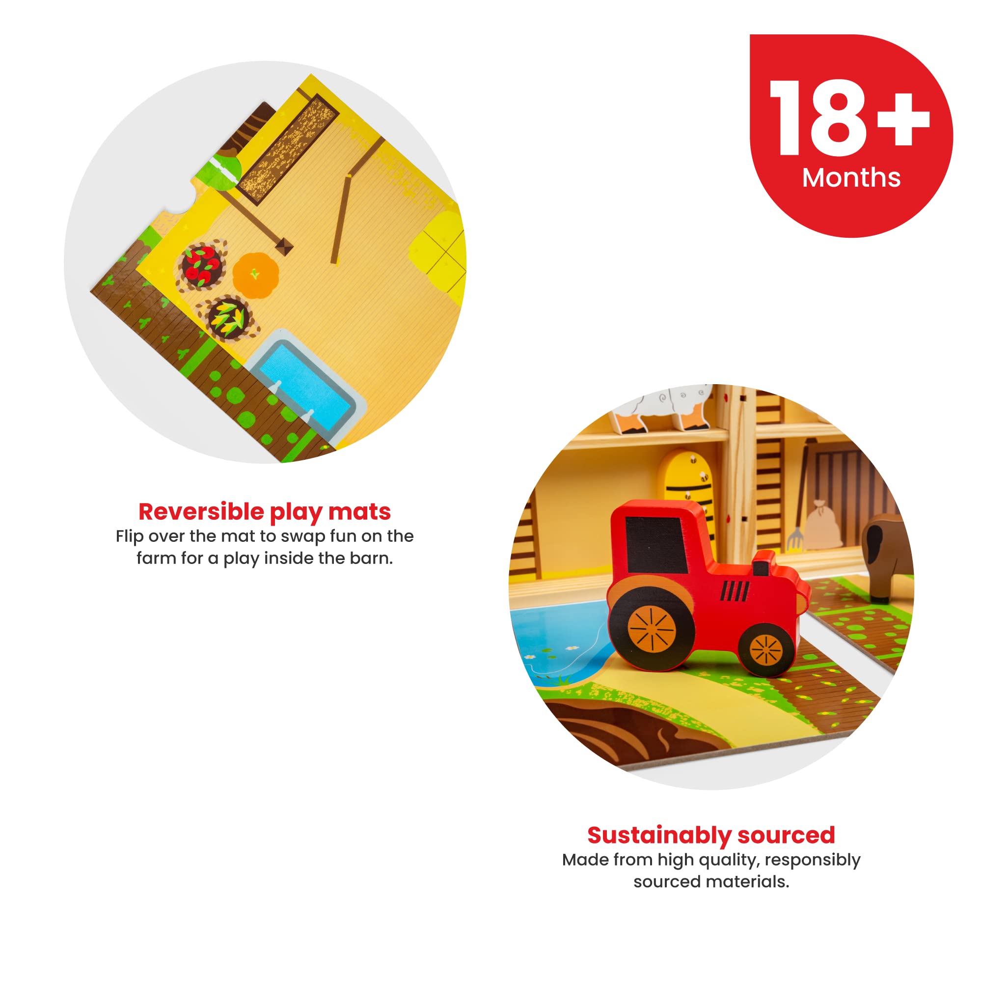 Bigjigs Toys Farm Play Box - Wooden Playset with 5 Farm Animals & 2 Fold-out Play Mats, Portable Toy Farm Wooden Dolls House, Montessori Toys for 18 Months +, Farm Set Roleplay Toy