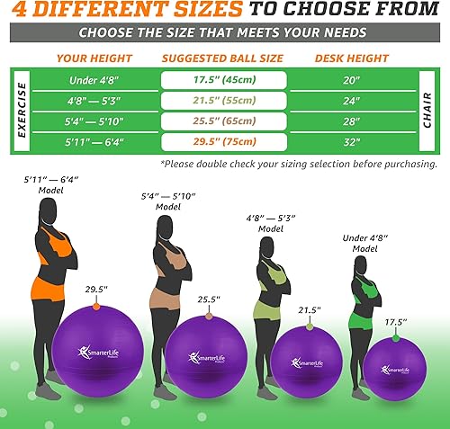 Miniatura 6 de SmarterLife - Pelota de entrenamiento para fitness, yoga, equilibrio, estabilidad o parto, ideal como silla de pelota para oficina o gimnasio en el