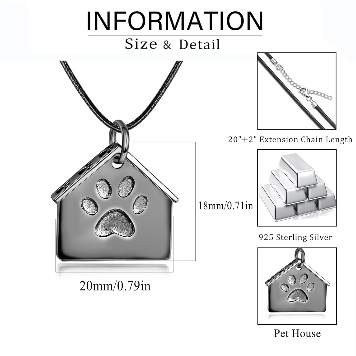 Dreamboat Paw Print Necklace Sterling Silver House Pendant Pet Keepsake Memorial Jewelry for Loss of Dog Sympathy Gifts for Women Men - Image 3