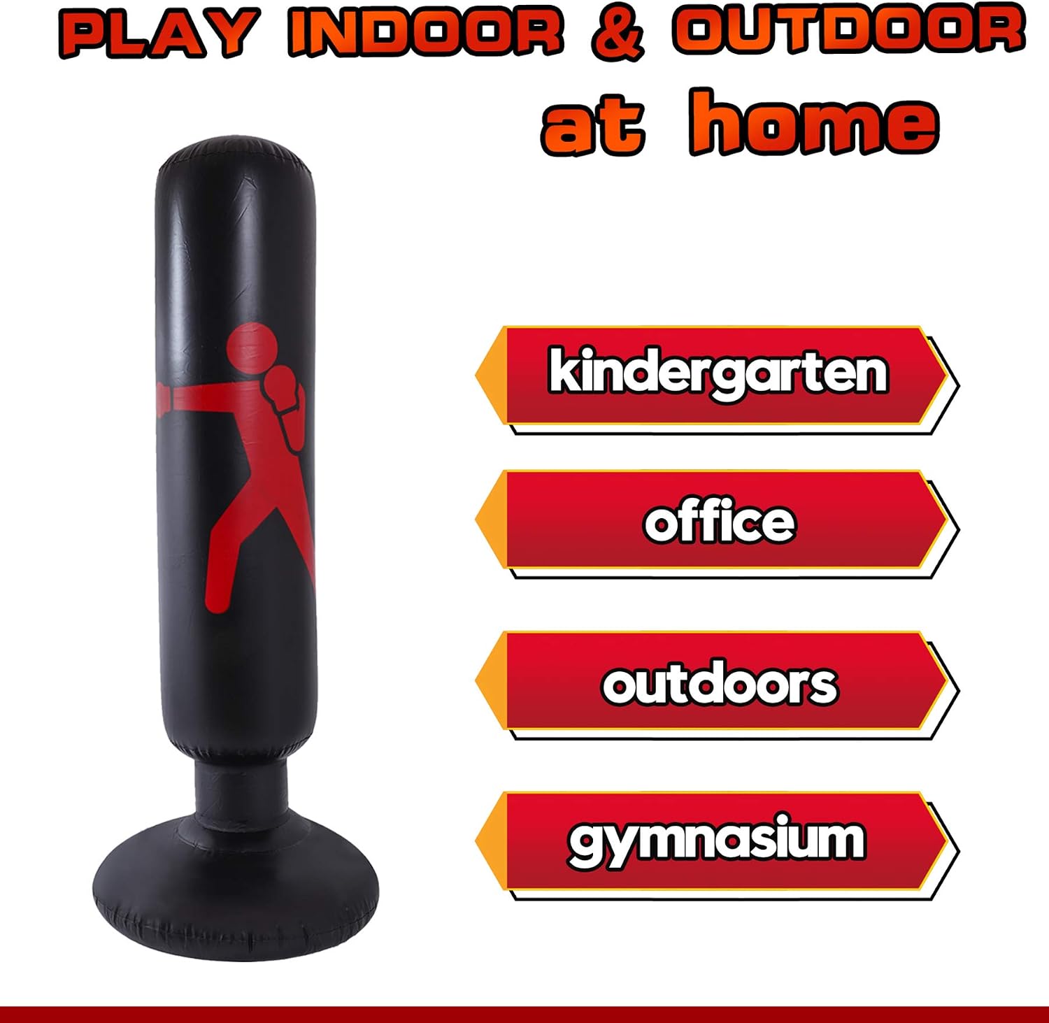 Inflatable Kids Punching Bags with Stand, 64 Inch Freestanding Punching Bag for Kids and Adults, Kids Kickboxing Bop Bag Immediate Bounce-Back for Karate, Taekwondo, MMA (Red) (Red)