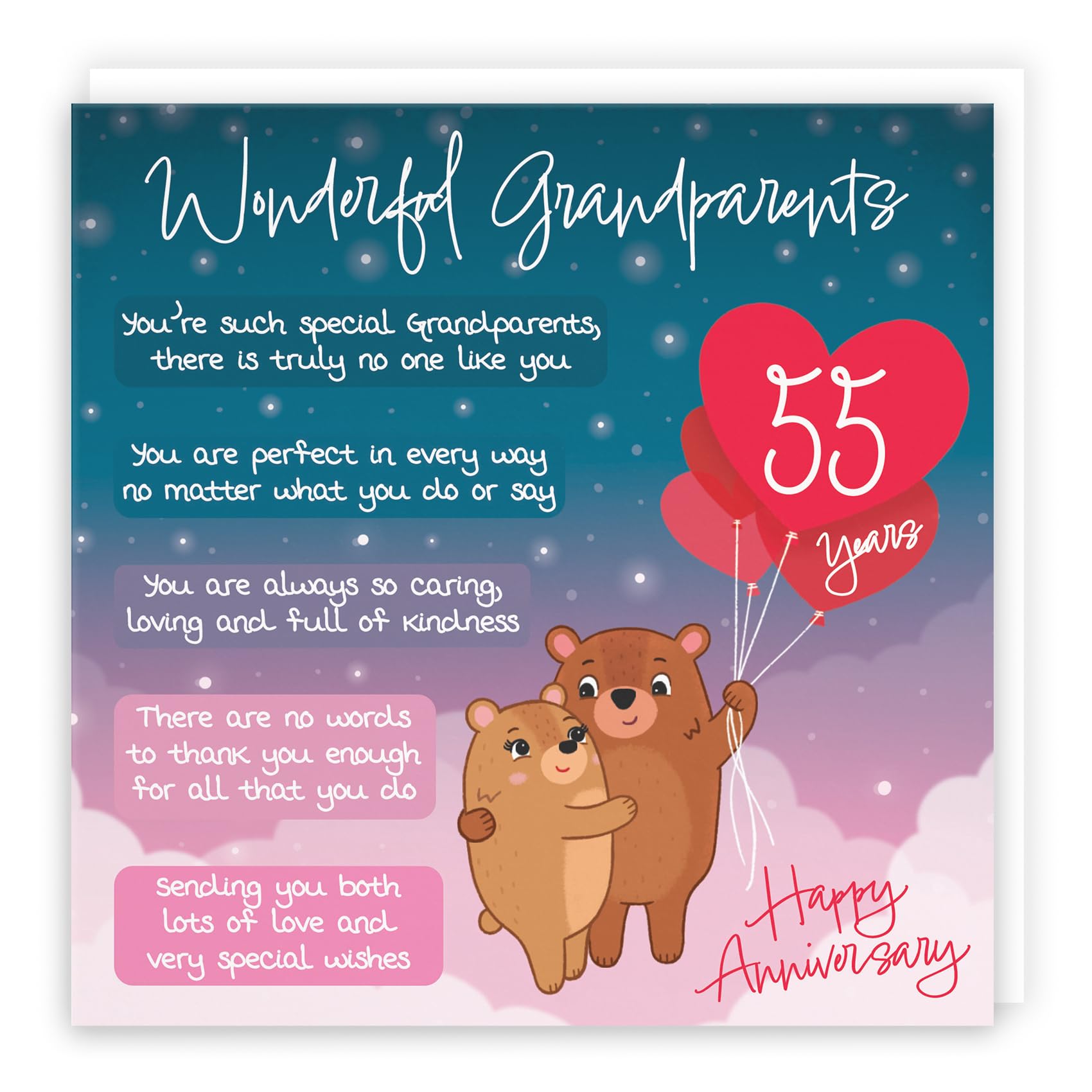 Hunts England, Grandparents 55th Anniversary Card, Starry Night, Cute Bears, Verse 55th Anniversary Card For Grandparents