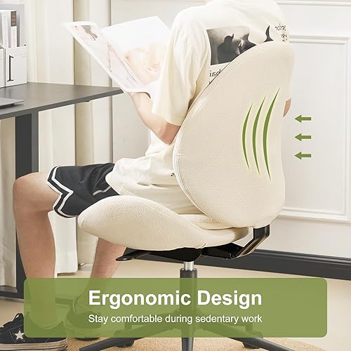 Miniatura 4 de Furniliving Silla de escritorio de felpilla sin brazos con ruedas, silla tapizada de oficina en casa con cojín de doble capa, silla giratoria