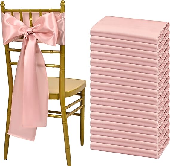 Showgeous 60 PCS Rose Gold Satin Chair Sashes Bows