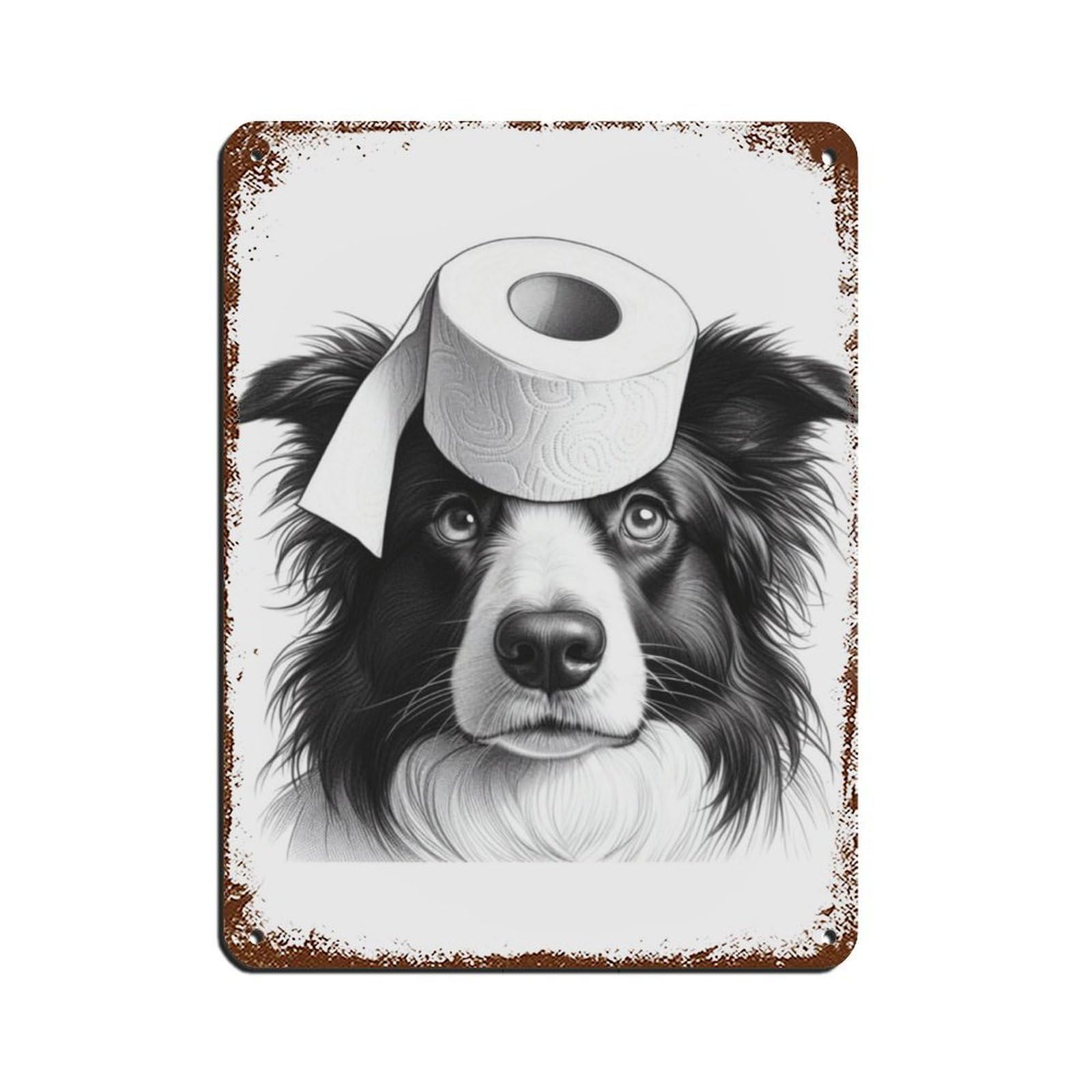 Border Collie Dog Bathroom Art (2) Retro Poster Metal Tin Sign Chic Art Retro Iron Painting Bar People Cave Cafe Family Garage Poster Wall Decoration 12x16inch(30x40cm)