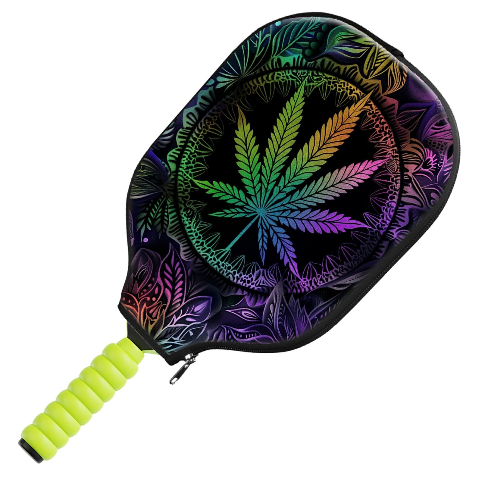 Pickleball Paddle Cover, Neon Weed Premium Neoprene Protective Case for Pickleball Paddles, Lightweight Durable Paddle Sleeve with Zipper Closure for Storage Travel