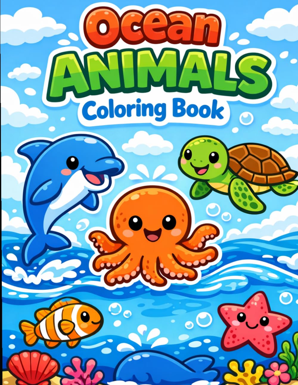 Ocean Animals Coloring Book: Cute and Easy Sea Creatures with Bold Simple Designs for Toddlers and Preschoolers