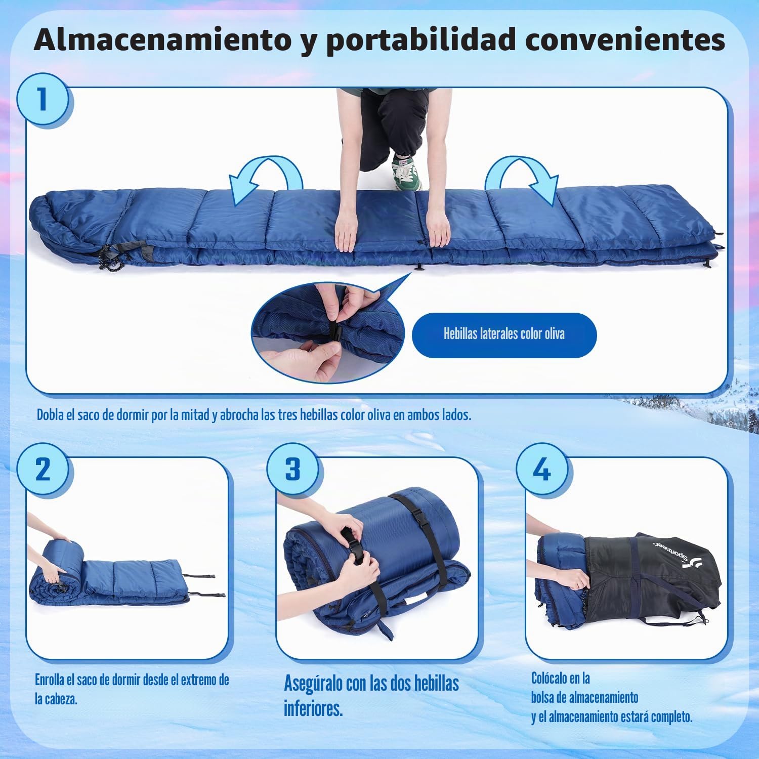 Sportneer Saco de Dormir Adulto Invierno, 230×90cm Saco Dormir Capucha Desmontable – Cálido y Suave, Impermeable y Portátil, Ideal para Camping,Temperatura -5°C a 15°C