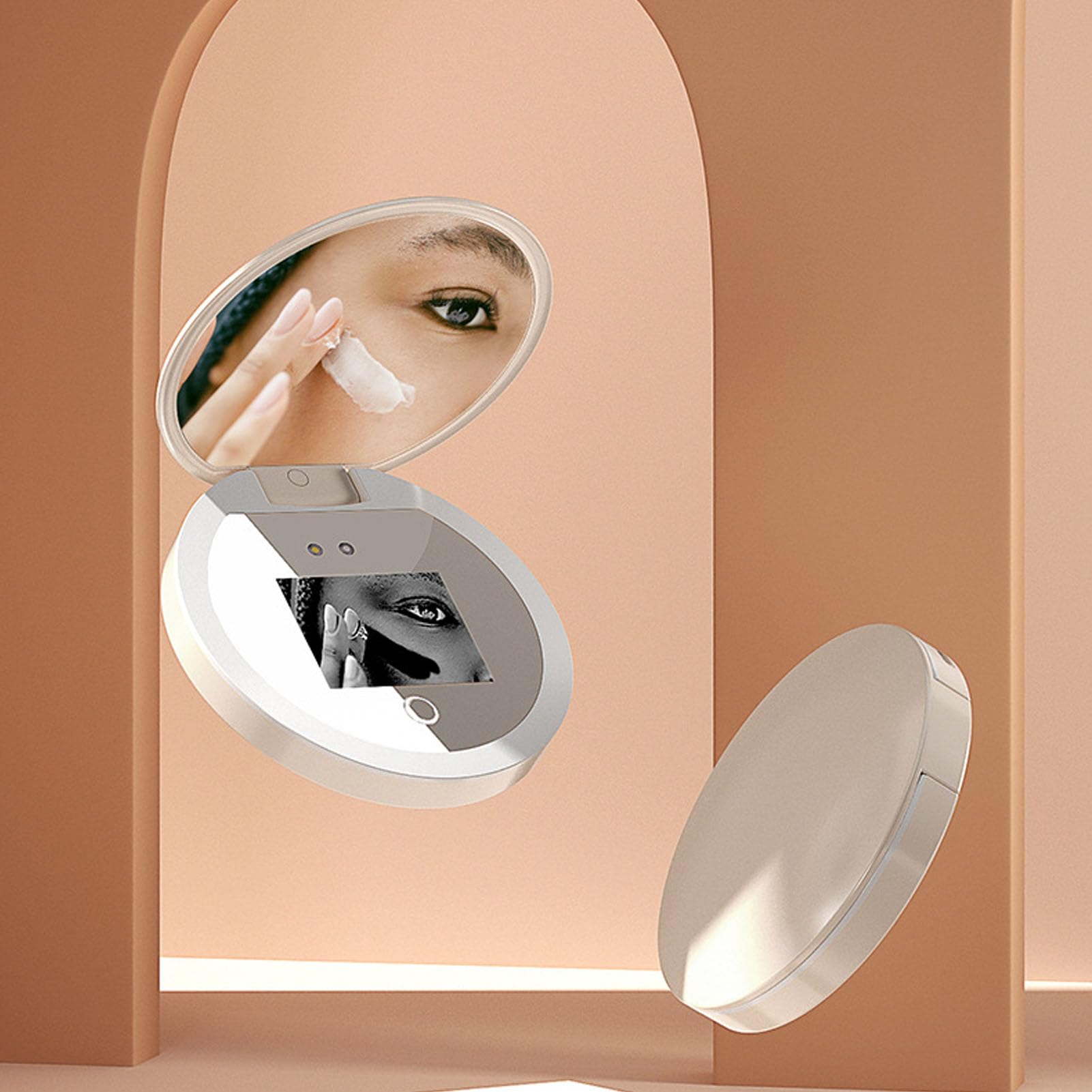 Naroote Miroir de Maquillage UV Compact, Miroir Rechargeable Portatif Intelligent avec Caméra UV, Cadeau de Maquillage pour Les Amateurs de, ABS, 3,8x0,7 Pouces