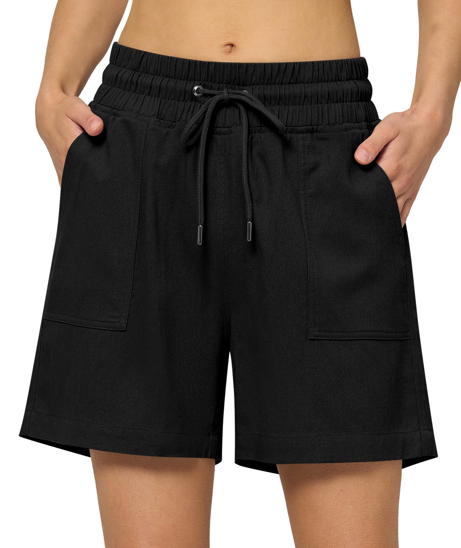 WILLIT Shorts Damen Leinen Shorts Freizeit Bermuda Kurze Hose knielange High Waist Bequeme Sommershorts mit Taschen 5“