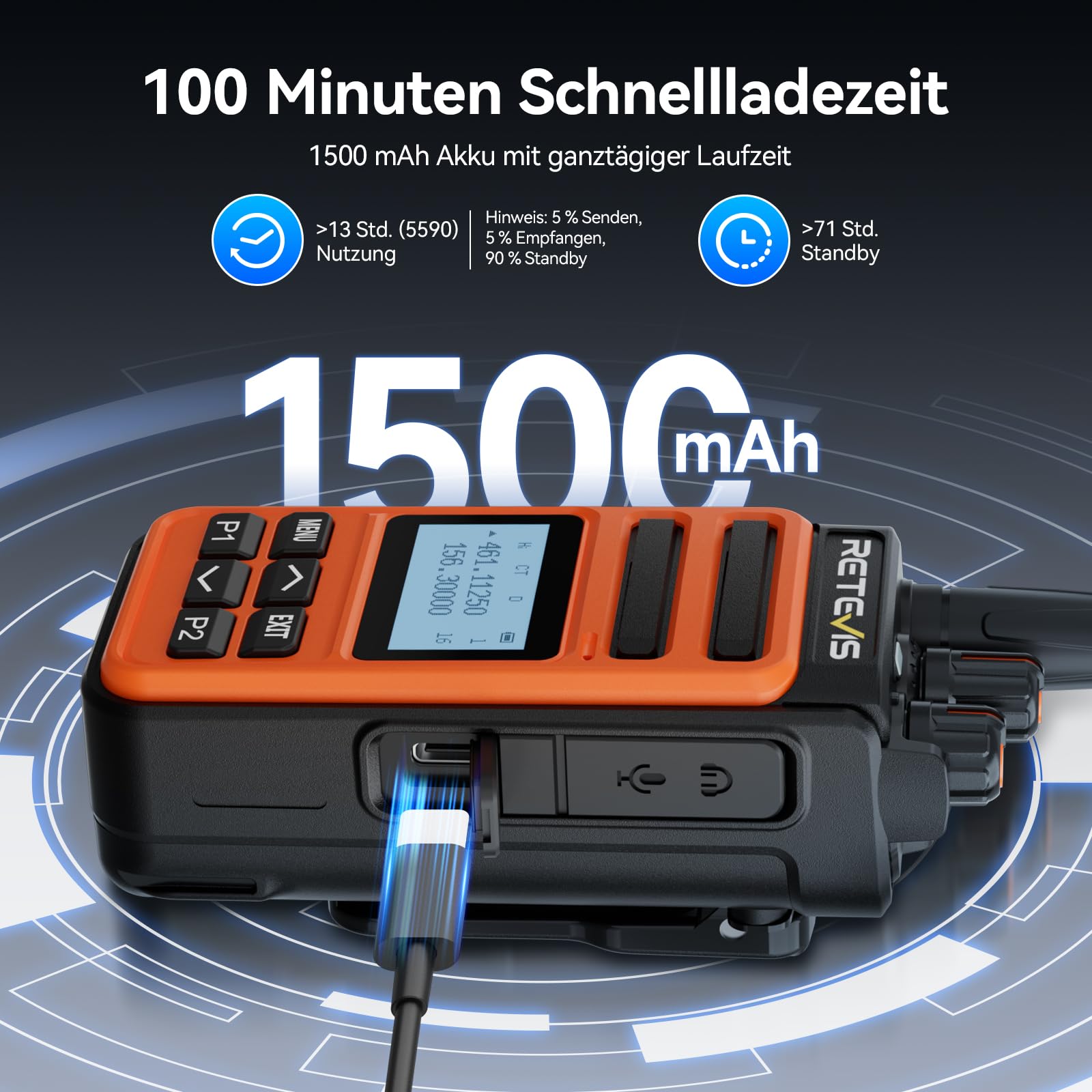 Retevis C66B Funkgeräte Set Lange Reichweite, Walkie Talkie mit Headset | Fast Charging Walkie Talkies, Noice Reduction, Emergency Alarm, Professional Funkgeräte für Restaurants, Hotels(Orange, 4Pcs)