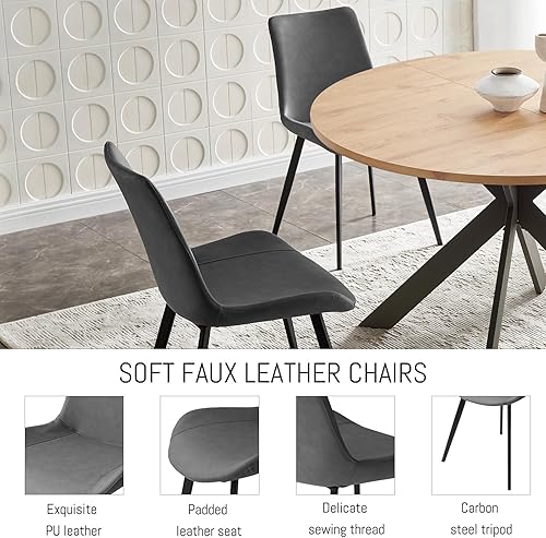 Miniatura 5 de Juego de mesa de comedor redonda de 46.4 pulgadas, mesa de comedor redonda moderna de mediados de siglo para 4-6 personas, con patas de acero, mesa