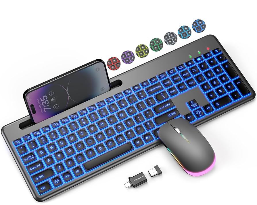 Amazon | Wireless Keyboard and Mouse, 7 Backlit Effects