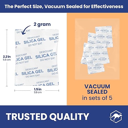 Wallaby Paquetes de deshumidificador desecante de gel de sílice blanco puro y seguro para alimentos 018oz 50 paquetes absorbentes de humedad