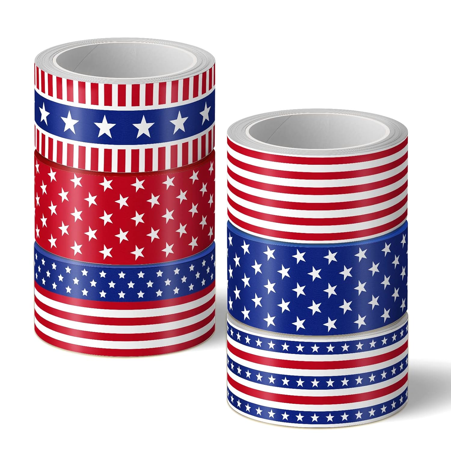 Whaline 6 Roll 4th of July Washi Tape Patriotic Star Stripe Wide Masking Tape 16.4ft x 1.2in USA Flag Red Blue White Decorative Paper Tapes for Independence Day Scrapbook Gift Wrapping DIY Art Crafts